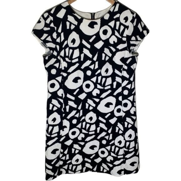 LOFT Black White Geometric Shift Dress Size 6 Short Sleeve Work Sheath - Picture 1 of 12